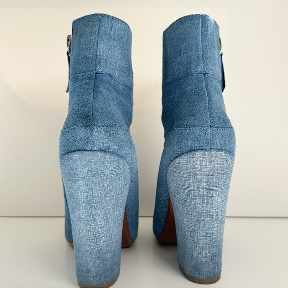 Derek Lam 10 Crosby Blue Denim Patchwork Bootie Block Heel 6.5 - Picture 5 of 11